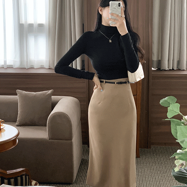 second-edition-소리아슬릿롱 skirt (벨트set)♡韓國女裝裙