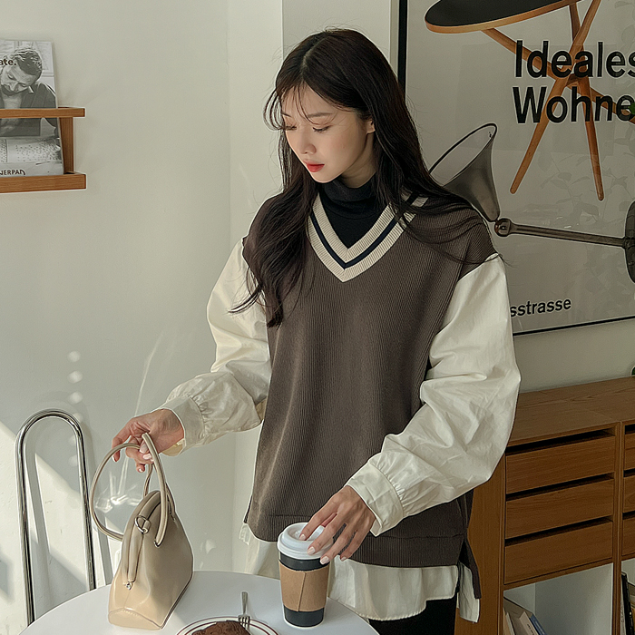 09women-[포미슨 배색 니트 셔츠 62243]♡韓國女裝上衣